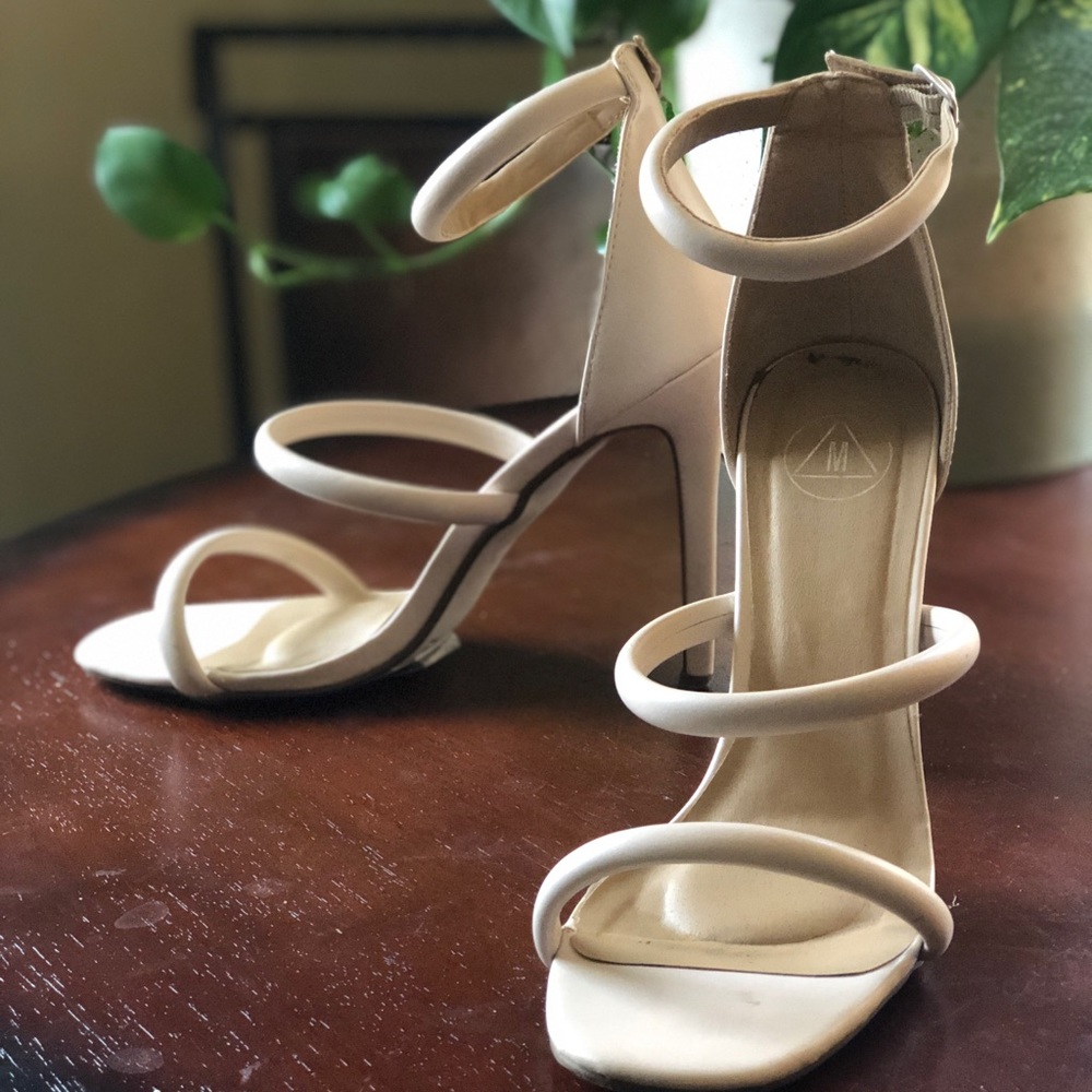 Nude Rounded 3 Strap Heels